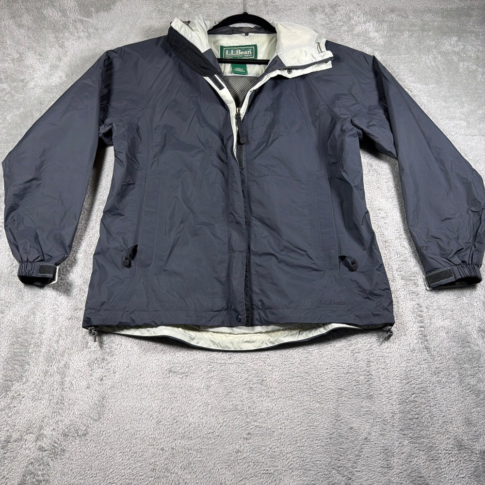 Vtg L.L. Bean Waterproof Rain Jacket Womens Medium Petite Gray Hooded Waterproof